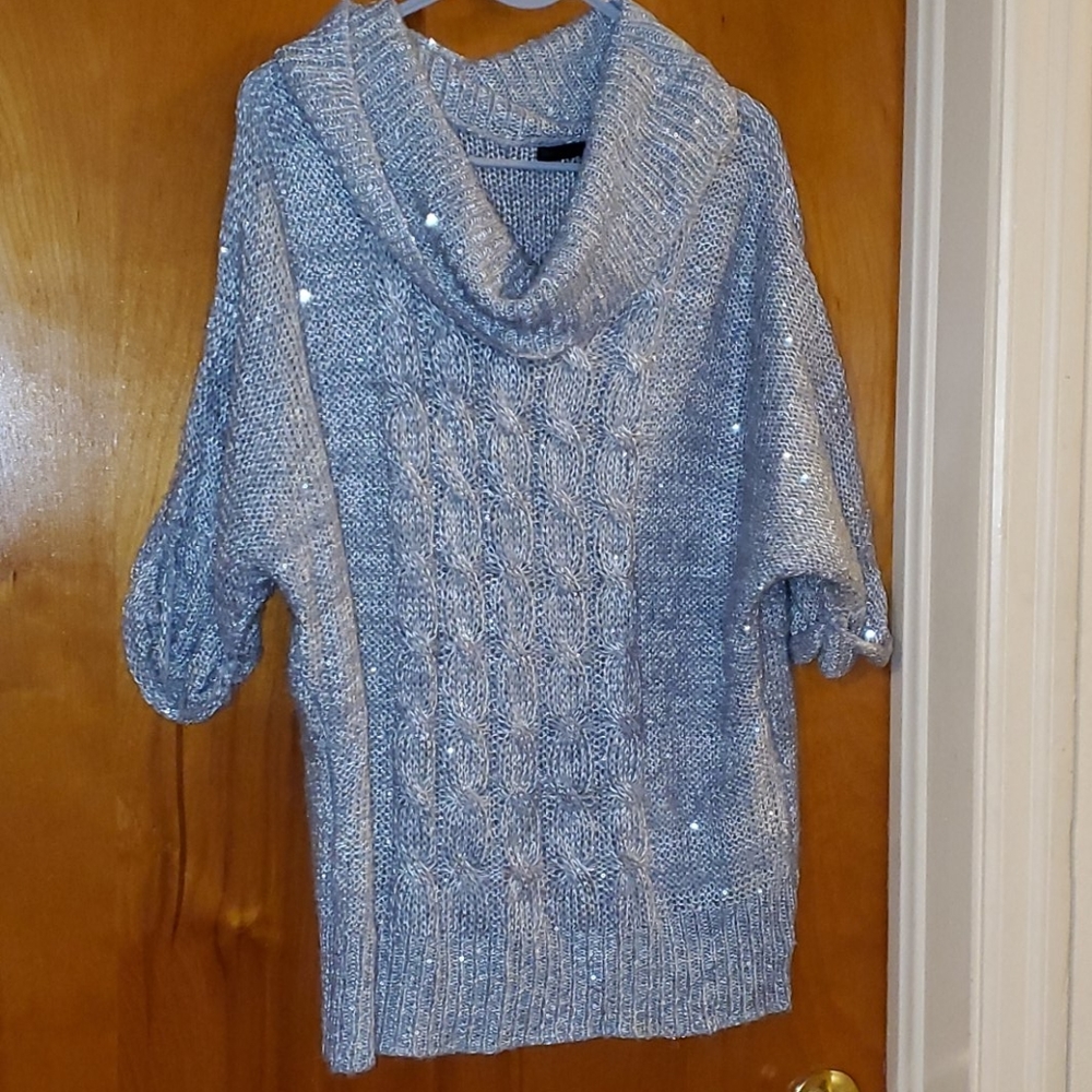 Silver/Gray sheer cowl neck Sweater